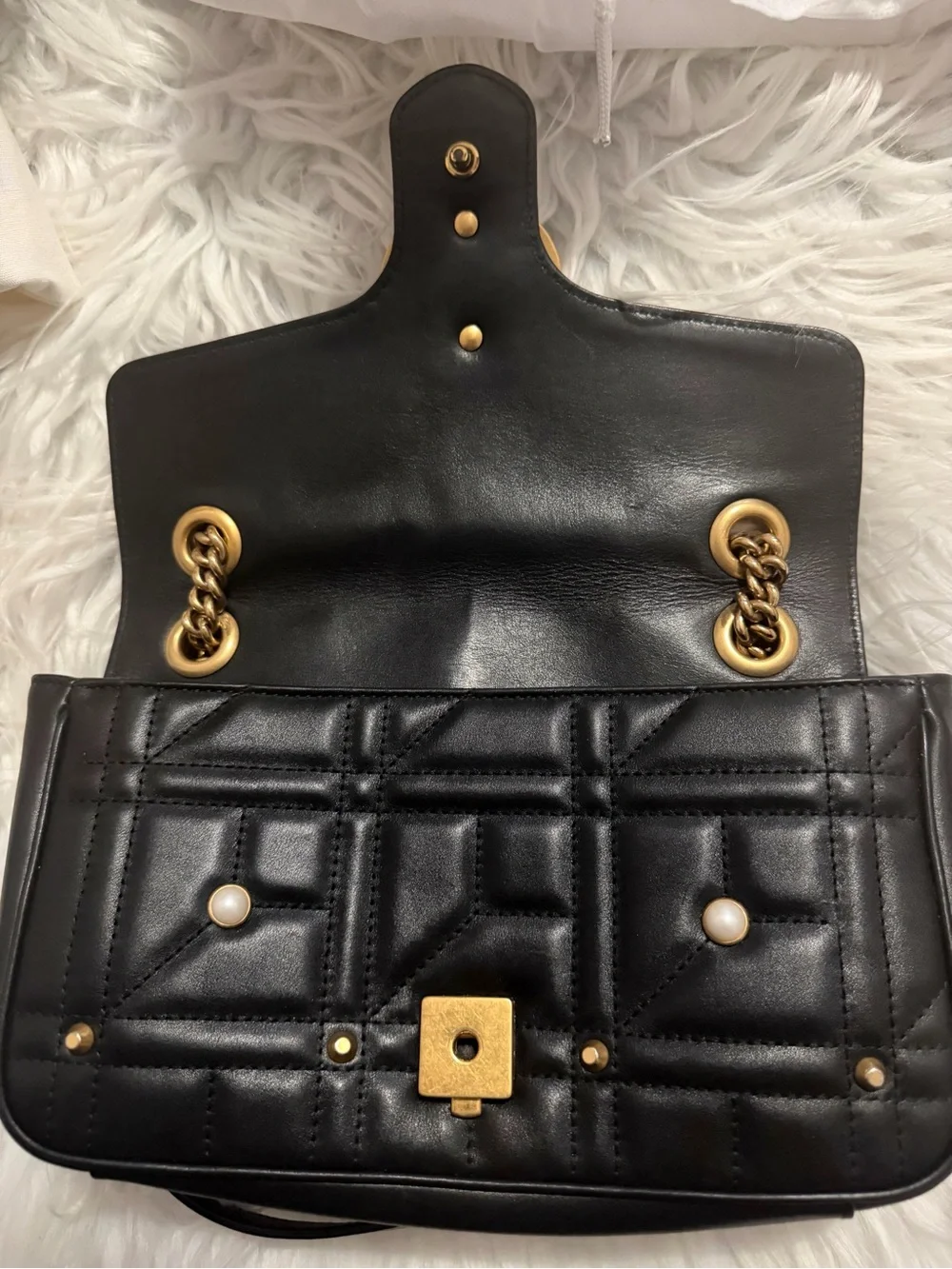 💗 Gucci GG Marmont Pearly Small Black Matelasse Leather Shoulder Bag Limited Ed - Picture 7 of 16